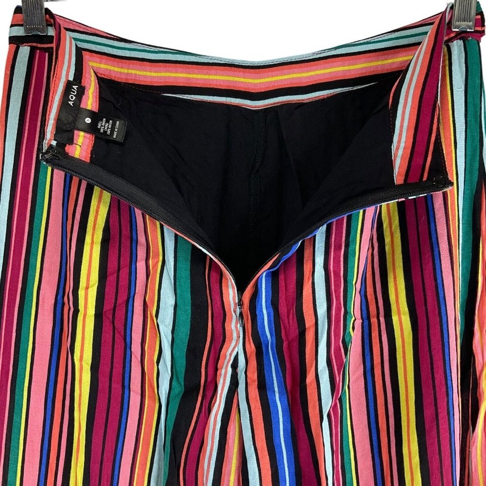 Aqua Pants Women's Sz S Multicolor Striped Side Slit Wide Leg High Rise $87 - Picture 7 of 14